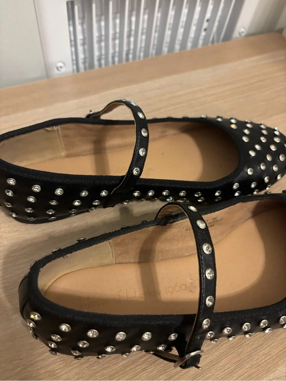 House of Harlow 1960 Black Studded Mary Jane Flats
